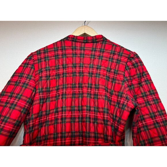 Vintage Lorraine Womens Robe Large Red Plaid Wrap Quilted Belted Retro Flannel - Picture 10 of 13